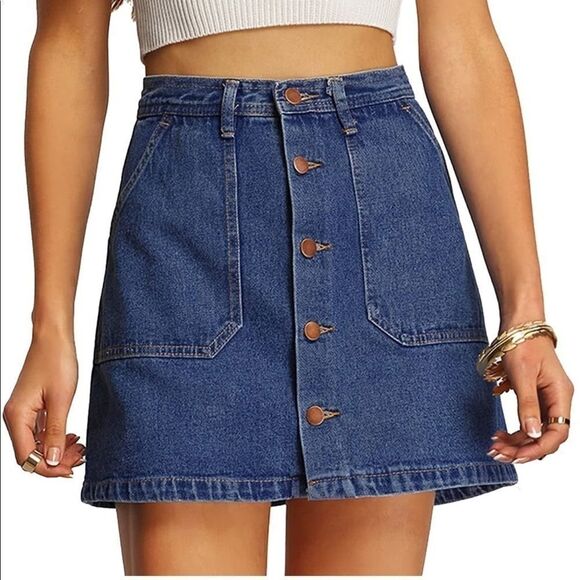 Denim Button Down Skirt  - Picture 1 of 8
